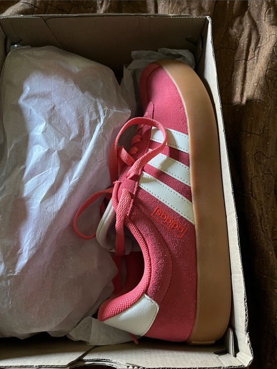 adidas Shoes - Adidas coral colored Suede Low-Top Sneakers with White Stripes